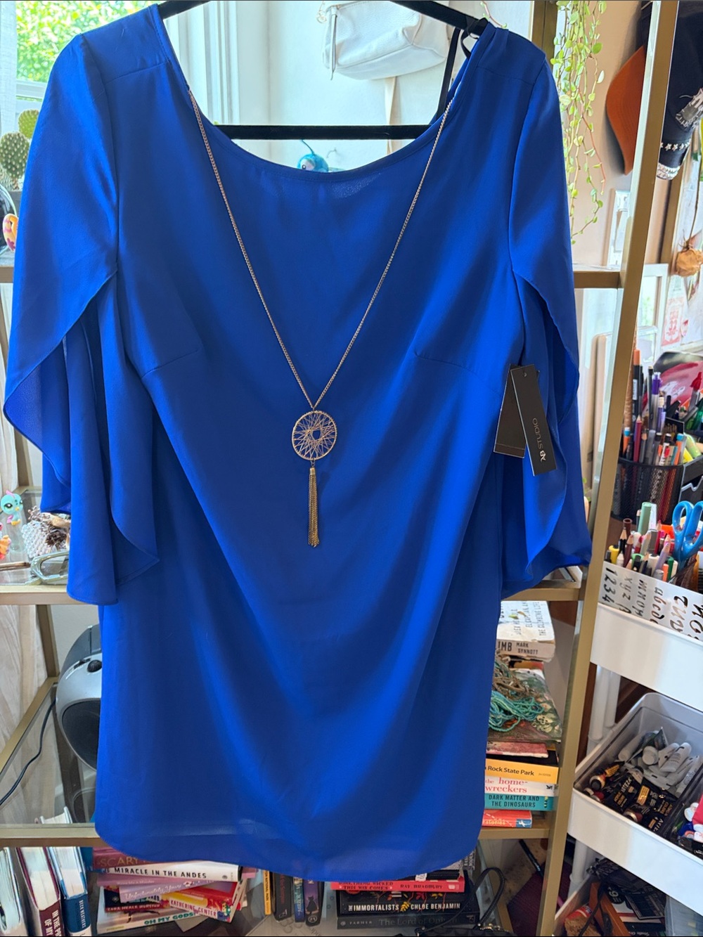 AB Studio Royal Blue Chiffon Mini Dress with Flutter Sleeves